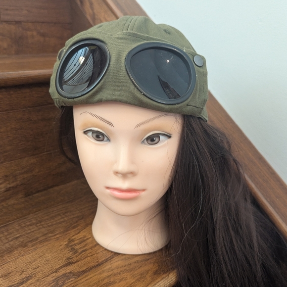 Handmade Baseball Cap With Attached Sunglasses Khaki Green OS - Picture 6 of 15